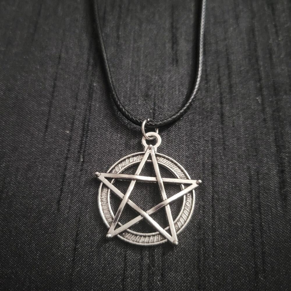 Pentagram silver tone necklace